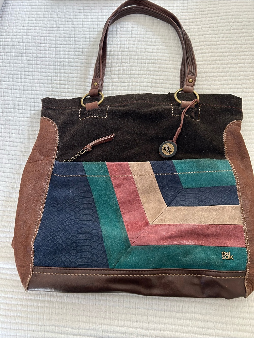 The Sak Multicolor Suede Patchwork Tote Bag